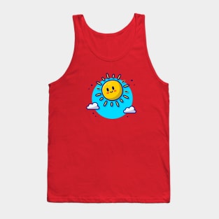 Cute Sun Rise And Clouds Cream Cartoon Vector Icon Illustration Tank Top